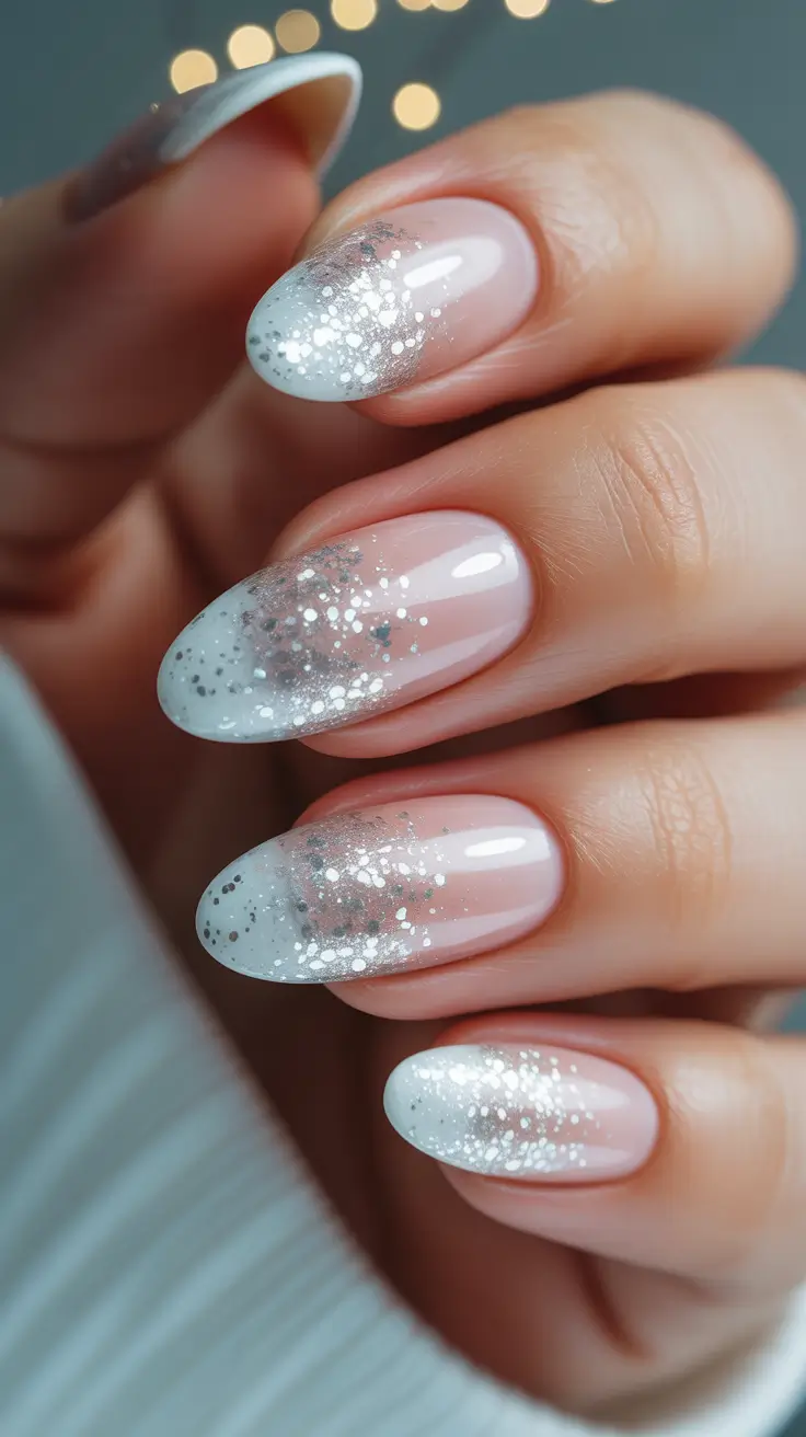 Trendy Almond Nail Shapes Winter 2025-2026 - Snowy Sugar French