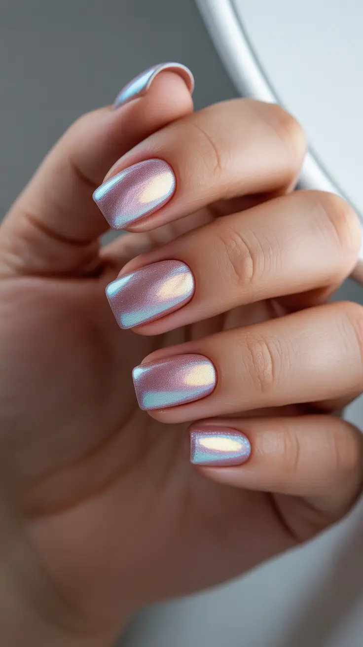 Fresh Nail Colors Winter 2025–2026 – Opalescent Ice Chrome Square