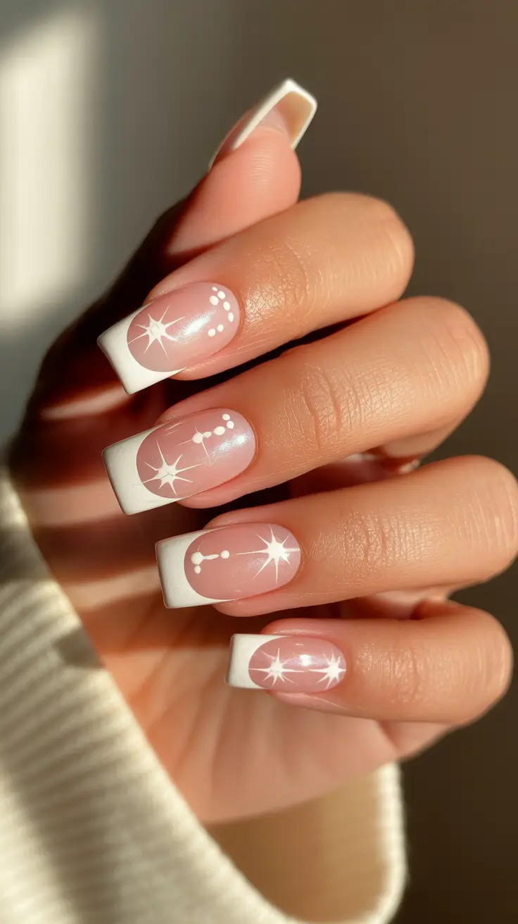 Trendy French Tips Winter 2025–2026 - Constellation French - Starburst Minimalism