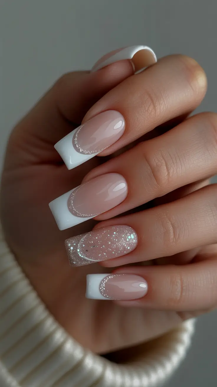 Trendy French Tips Winter 2025–2026 - Glitter-Cuticle French With Milk-White Tips