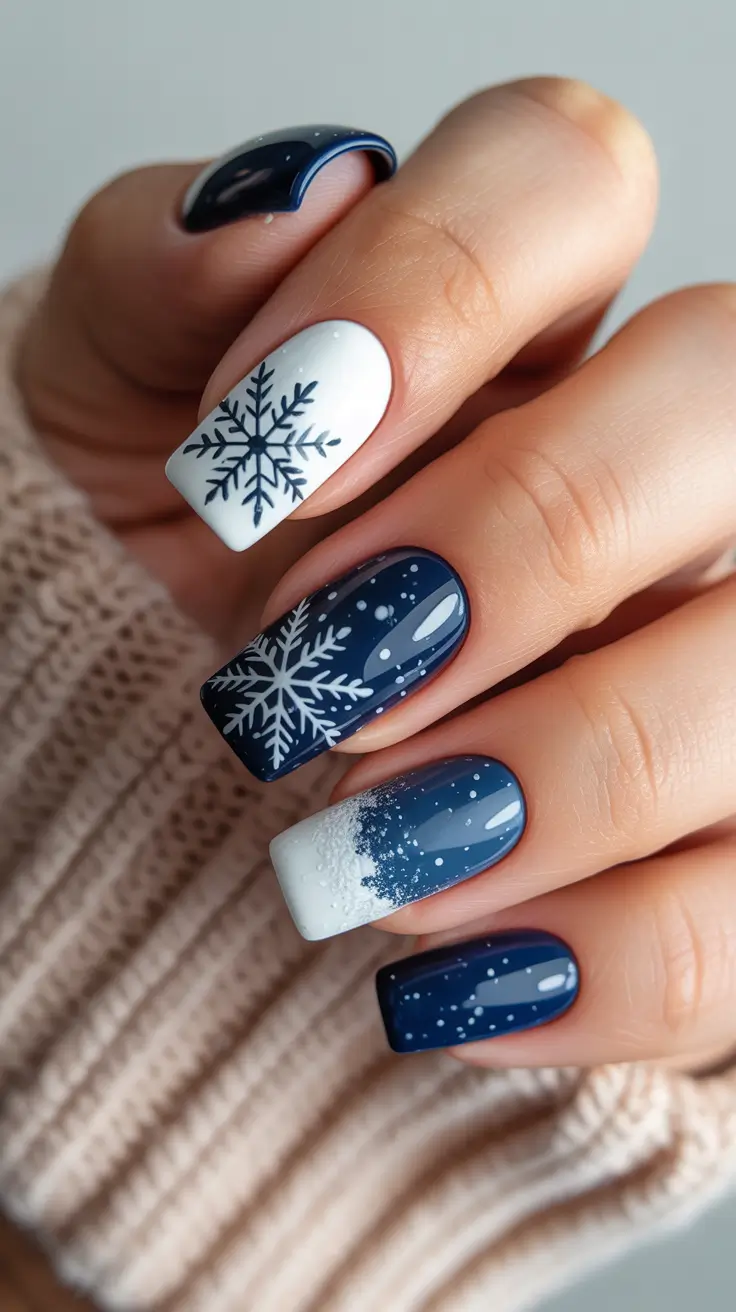 Modern Gel Manicure Winter 2025-2026 - Midnight Snowfall French