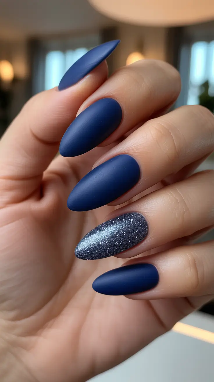 Modern Gel Manicure Winter 2025-2026 - Velvet Navy With Starlit Accent