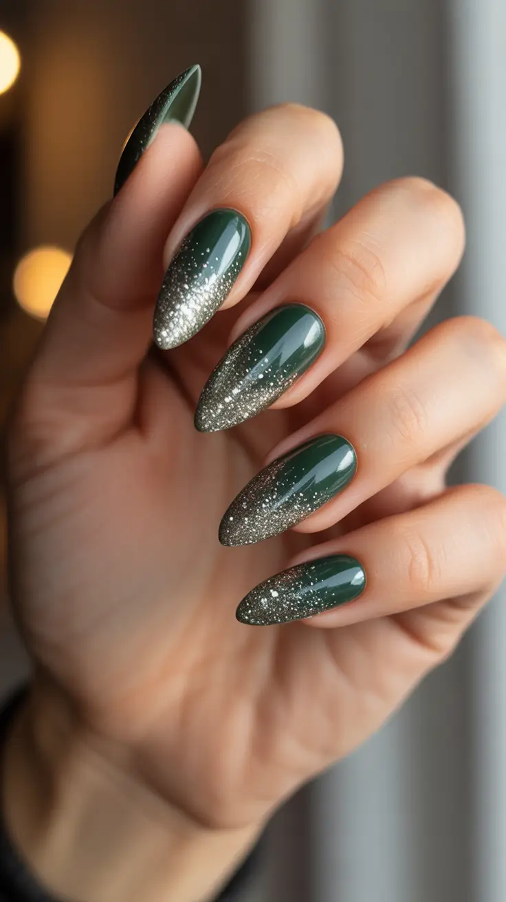 Modern Gel Manicure Winter 2025-2026 - Evergreen Sparkle Fade