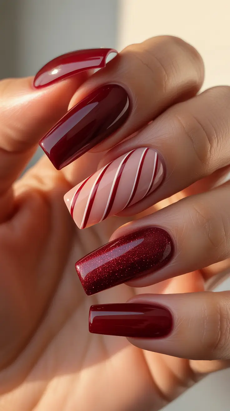 Modern Gel Manicure Winter 2025-2026 - Cabernet Candy Cane Gloss