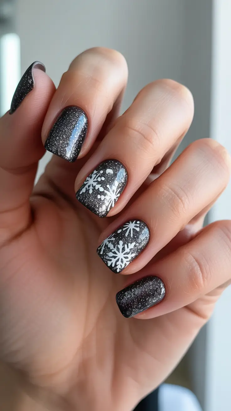 Modern Gel Manicure Winter 2025-2026 - Starry Night Micro-Glitter Shorties