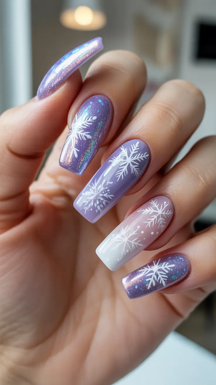 Modern Gel Manicure Winter 2025-2026 - Iridescent Lilac Flurry