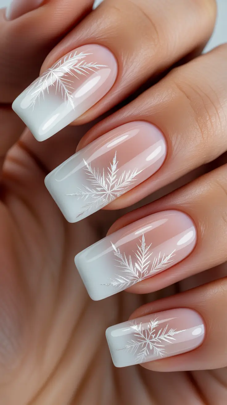 Modern Gel Manicure Winter 2025-2026 - Soft-Ombre Snowflake French