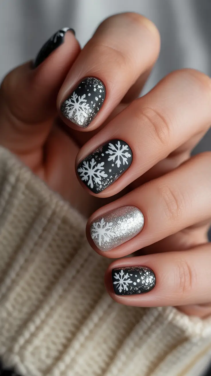Best Winter Nail Looks 2025-2026 - Midnight Matte With Silver Frost