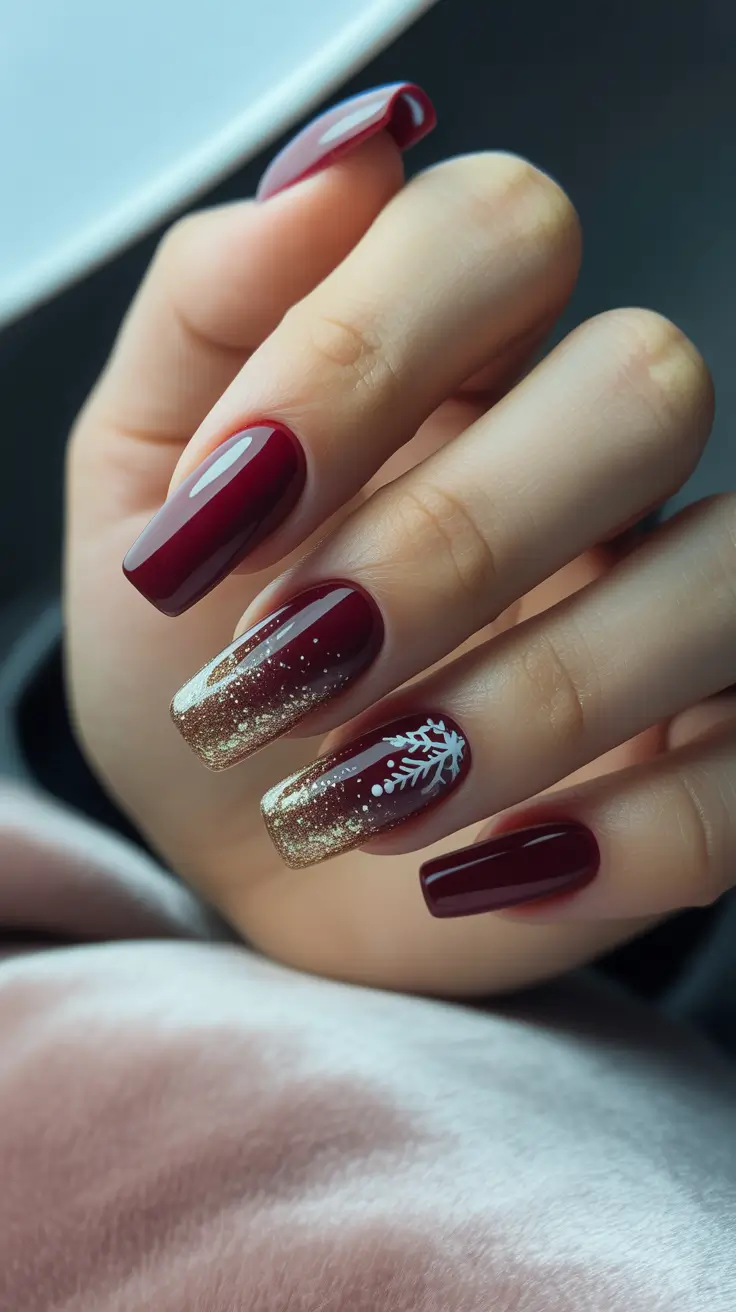 Best Winter Nail Looks 2025–2026 - Garnet And Gold Frost Gradient