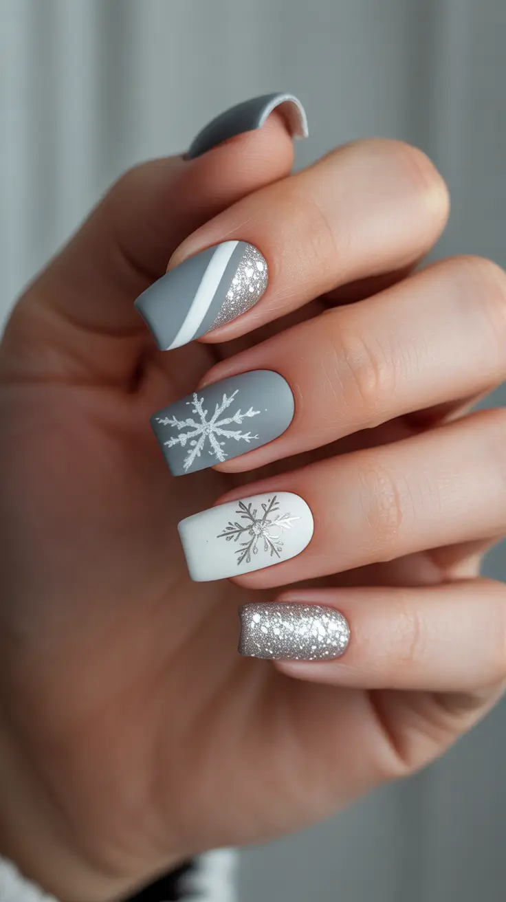 Trendy Winter Nail Designs & Colors 2025–2026 - Frosted Snow Effect Graphic Nails