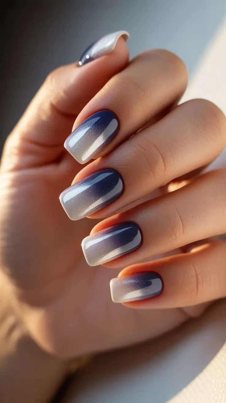 Trendy Winter Nail Designs & Colors 2025–2026 - Steel-To-Sapphire Vertical Ombre