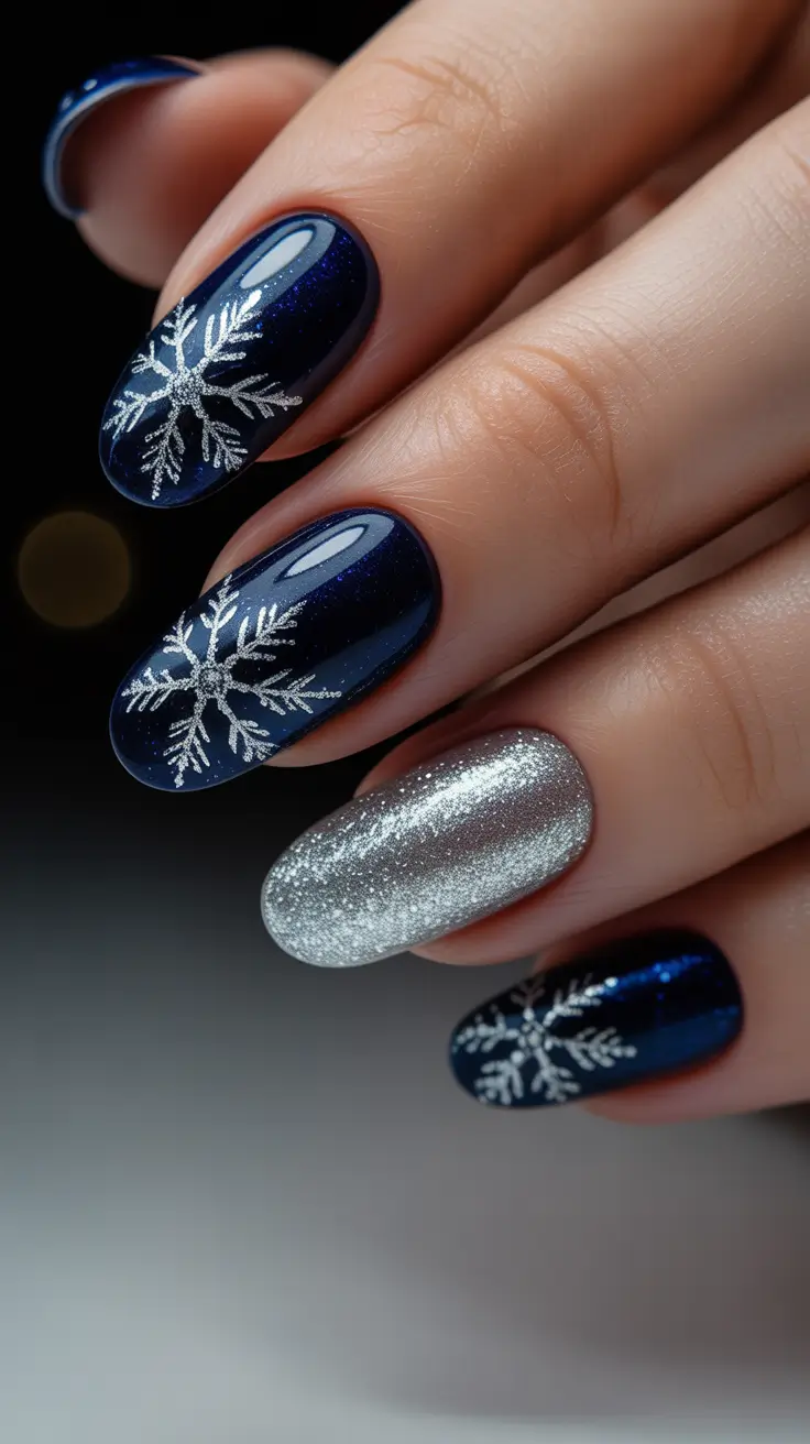 Trendy Winter Nail Ideas 2025–2026 + Midnight Sparkle With Silver Snowflakes