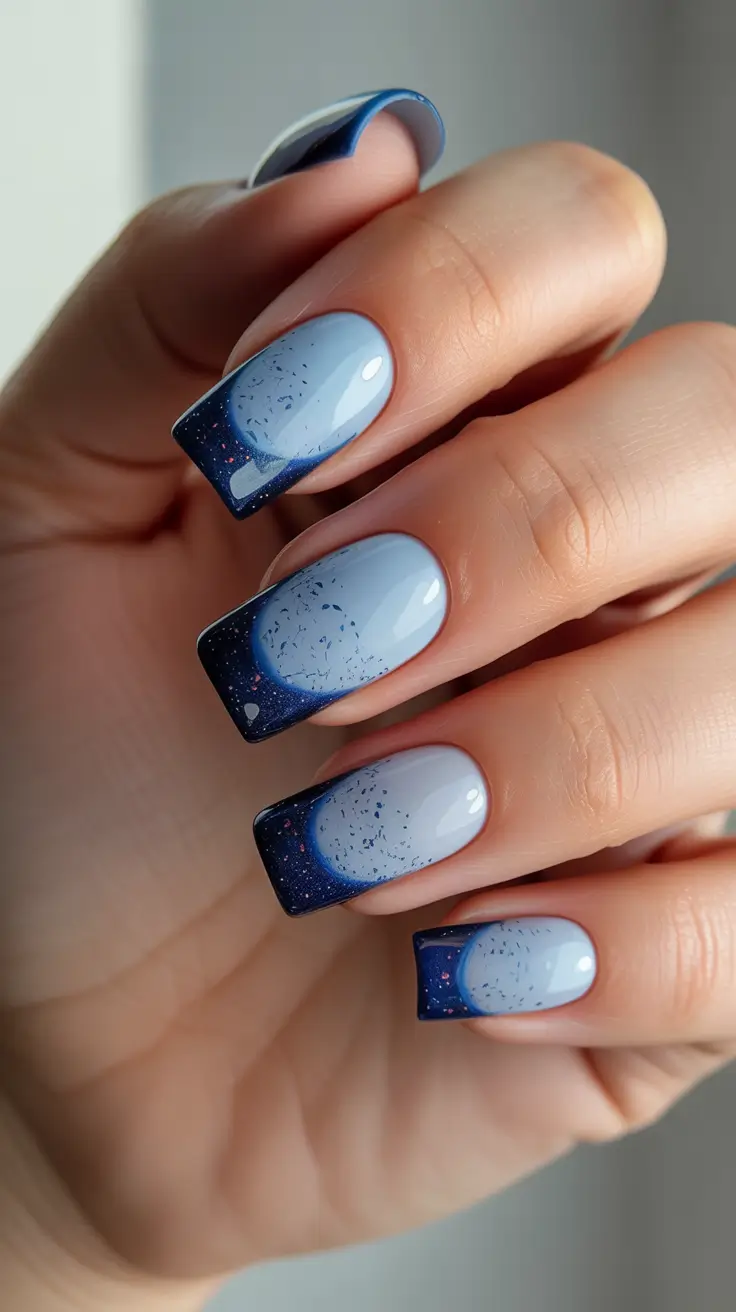 Trendy Winter Nail Ideas 2025–2026 - Midnight Crescent French On Ice Blue
