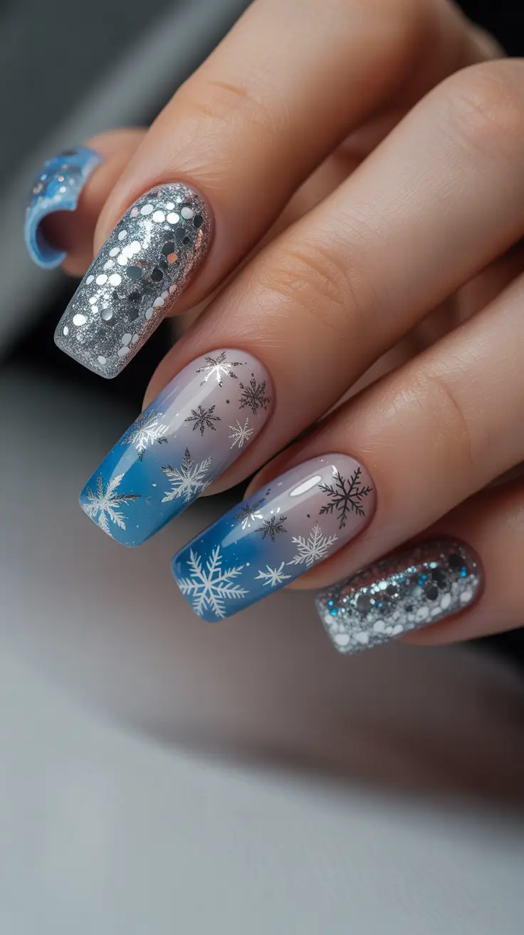 Trendy Winter Nail Ideas 2025-2026 + Glacier Fade With Confetti Glitter