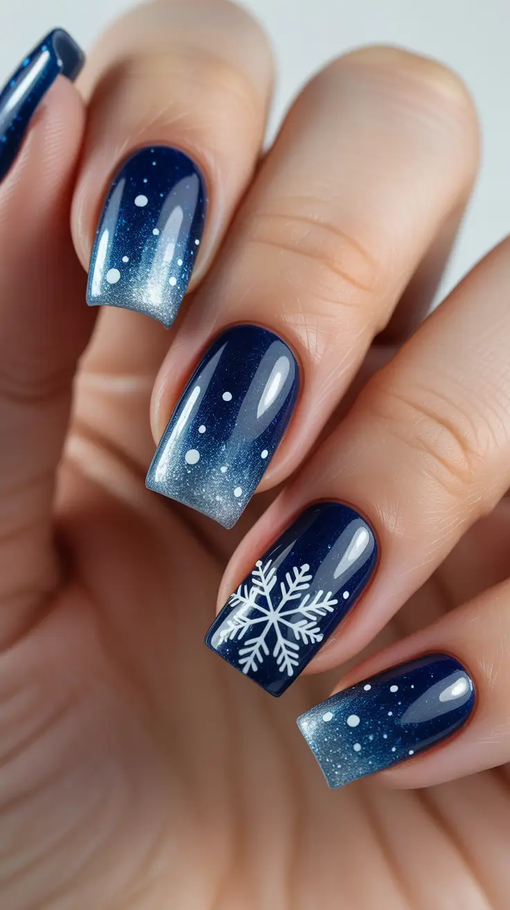 Chic Winter Nail ideas 2025-2026 - Midnight Snowfall Short Squares