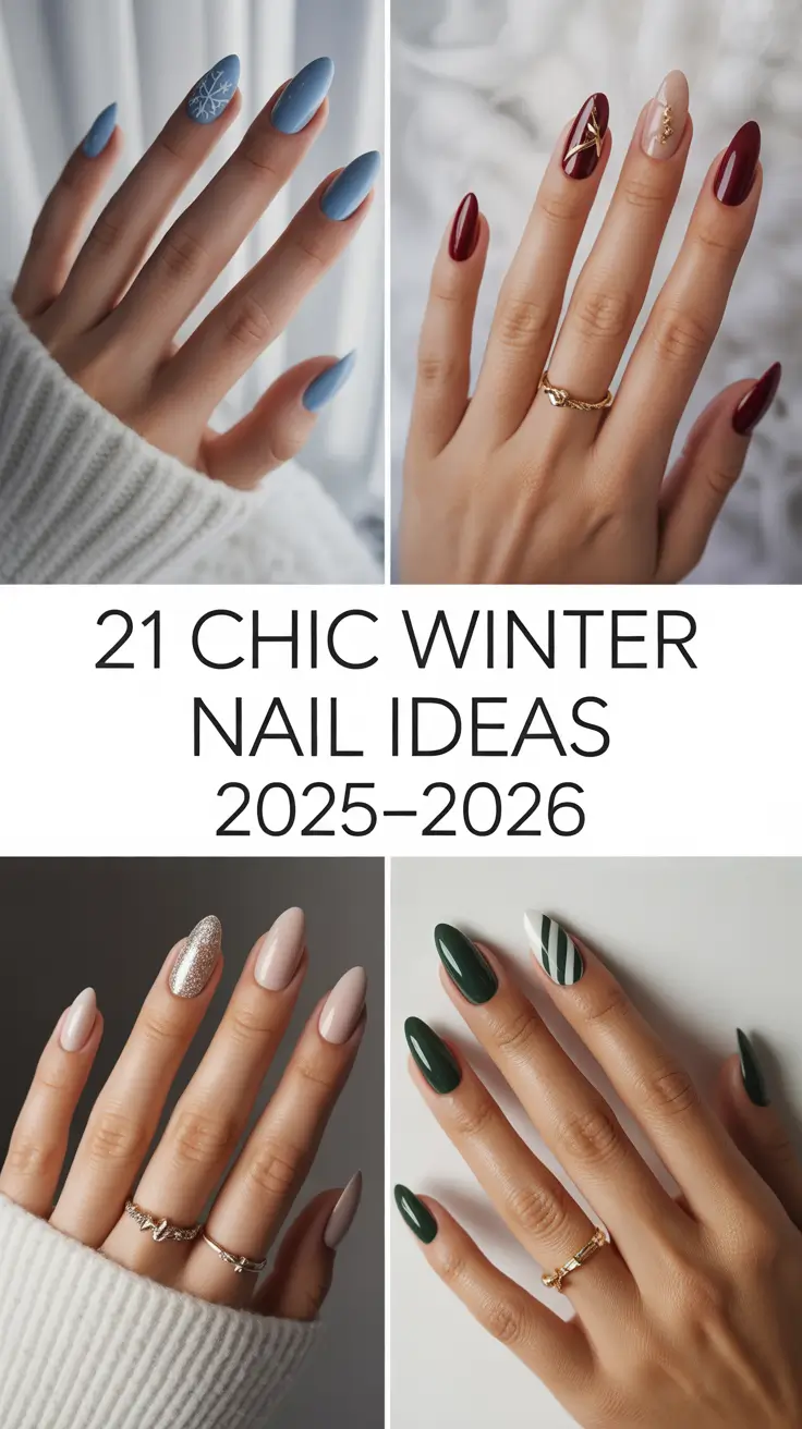 Chic Winter Nail Ideas 2025–2026: Elegant Snowflake & Blue Looks