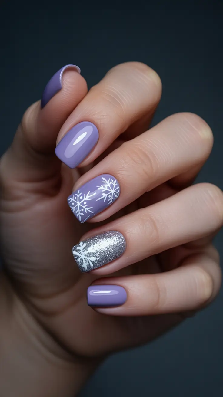 Chic Winter Nail ideas 2025-2026 - Lavender Frost With Silver Sparkle
