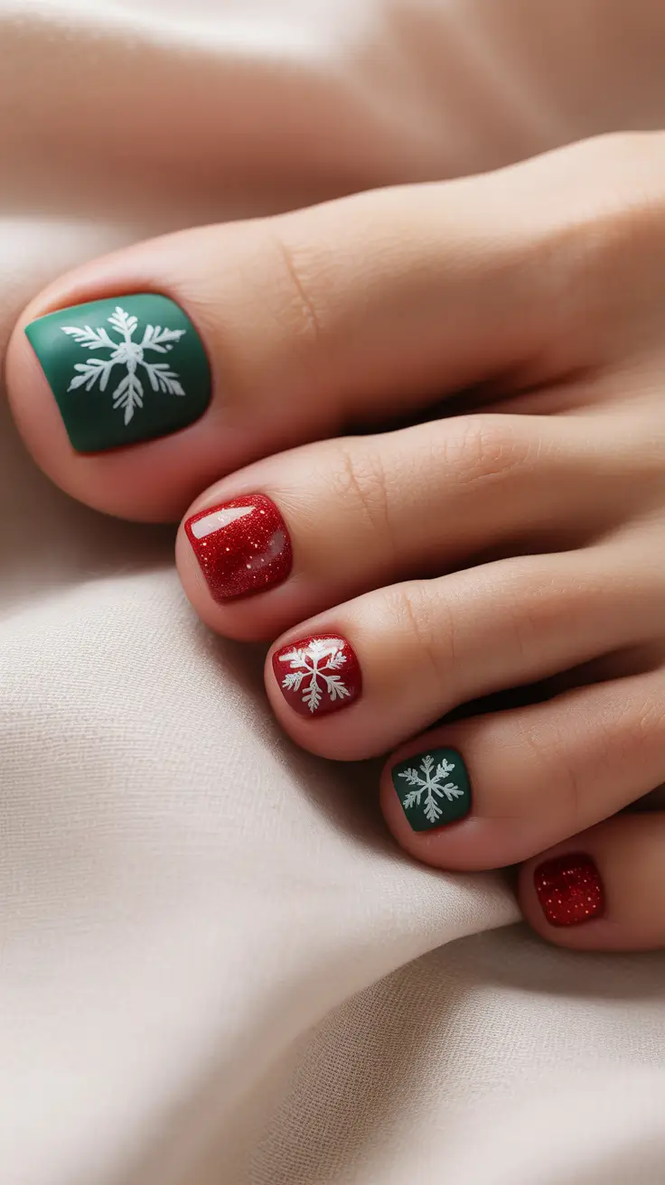 Best Winter Toe Nails 2025–2026 - Holiday Green And Ruby Duo
