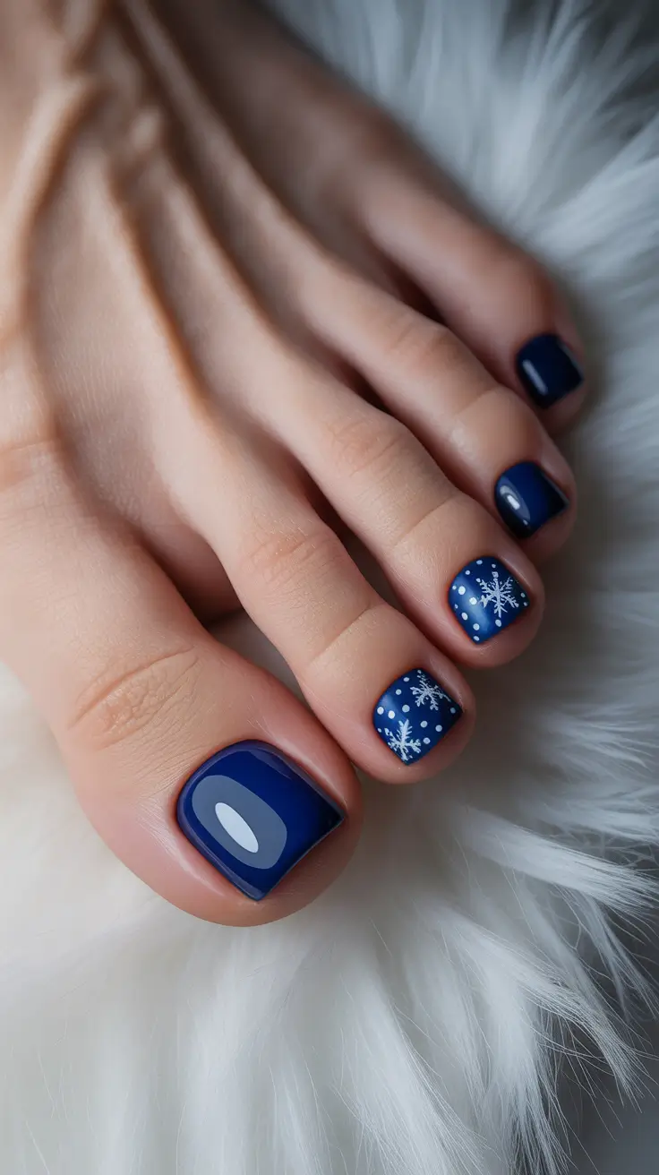 Best Winter Toe Nails 2025–2026 - Midnight Navy Snowfall