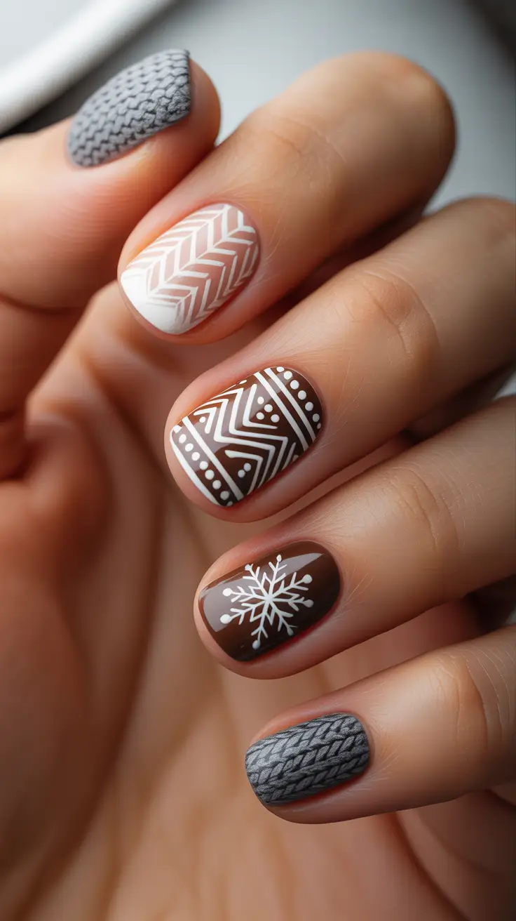 Best Winter Sweater Nail Ideas 2025-2026 - Nordic Shorties in Cocoa and Charcoal