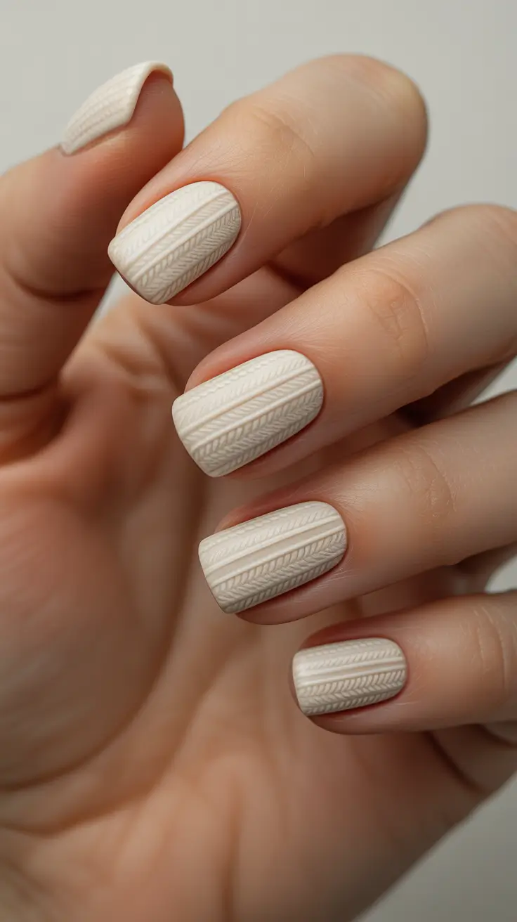 Best Winter Sweater Nail Ideas 2025-2026 - Matte Oatmeal All-Over Sweater Texture