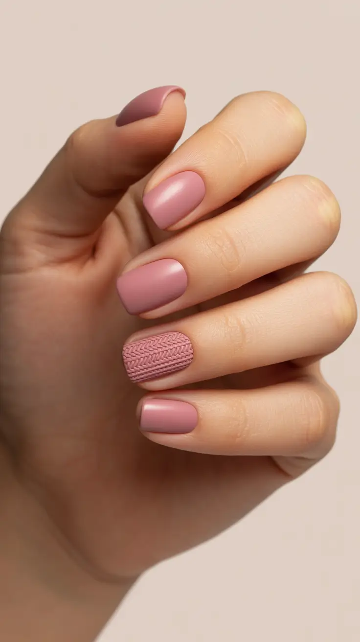 Best Winter Sweater Nail Ideas 2025-2026 - Blush Knit Accent On Soft Square