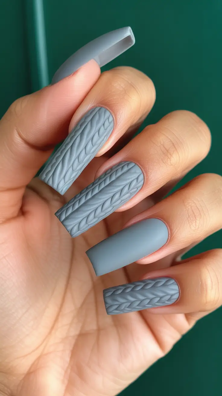 Best Winter Sweater Nail Ideas 2025-2026 - Steel Cable Coffin In Velvet Matte
