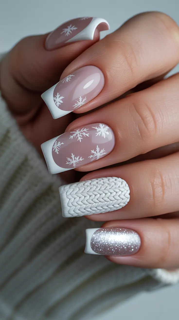 Best Winter Sweater Nail Ideas 2025-2026 - Snowy French Mix With Cozy Cable
