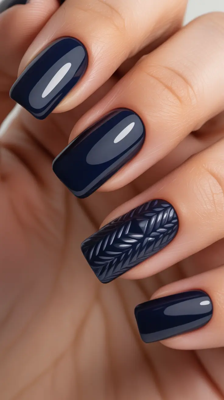 Best Winter Sweater Nail Ideas 2025-2026 - Ink Navy Shorties With Subtle Knit