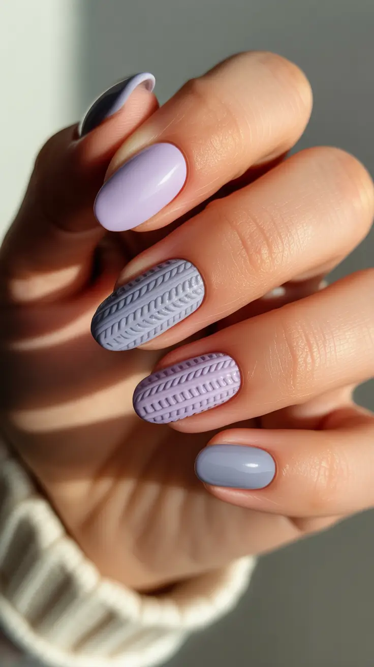 Best Winter Sweater Nail Ideas 2025-2026 - Lavender Latte Knit Mix