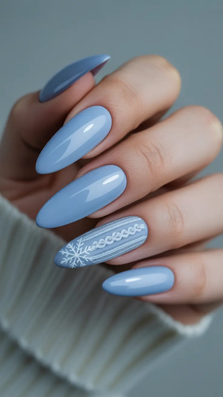 Best Winter Sweater Nail Ideas 2025-2026 - Frosty Blue Almond With Knit Stripe