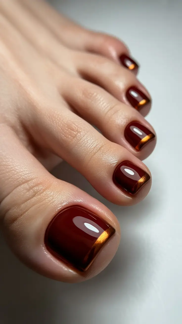 toe nails and color ideas: winter 2025 - 2026 - Molten Amber Edge on Mulled Wine