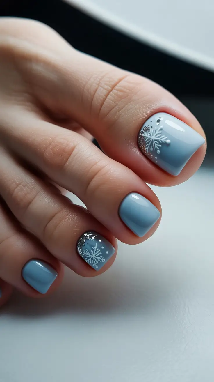 toe nails and color ideas: winter 2025 - 2026 - Icy Powder-Blue Snowfall Corners