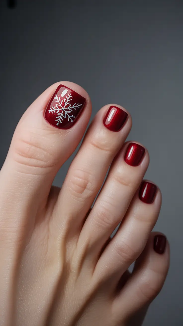 toe nails and color ideas: winter 2025 - 2026 - Garnet Glow with Single Flake Accent