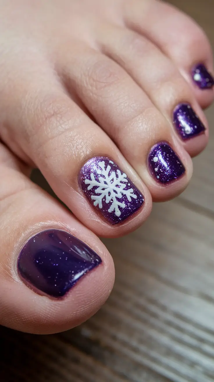 toe nails and color ideas: winter 2025 - 2026 - Twilight Plum With Snowflake Accent