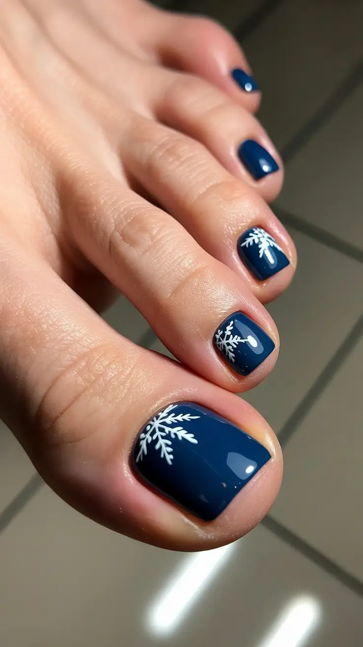 toe nails and color ideas: winter 2025 - 2026 - Ink-Blue Snowfall Minis