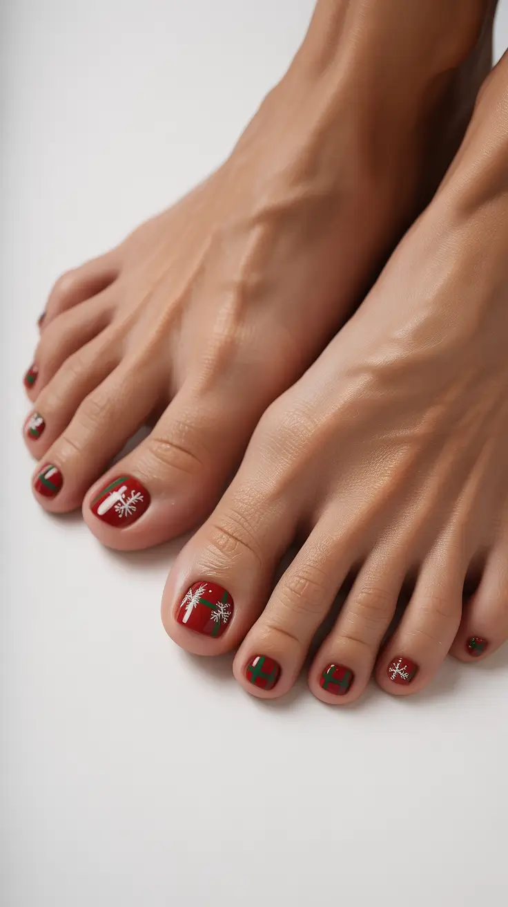 toe nails and color ideas: winter 2025 - 2026 - Cozy Plaid & Snow Spark Mix