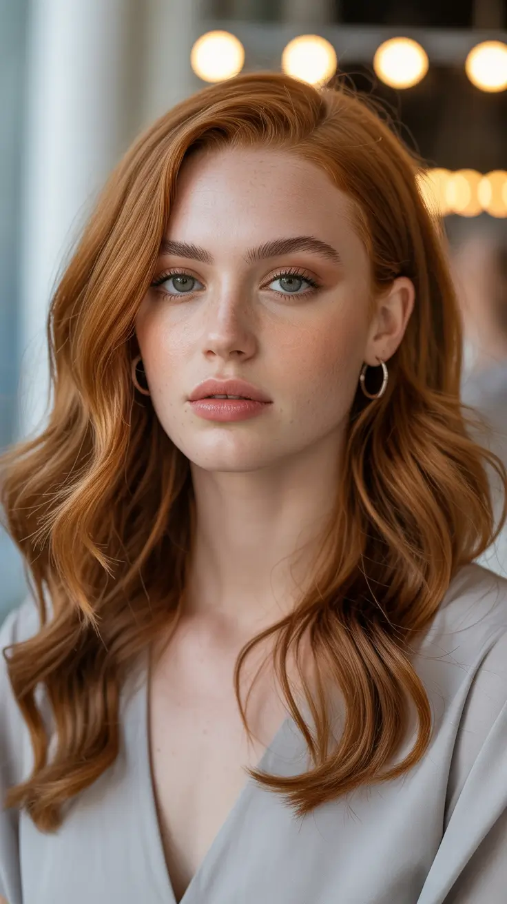 Warm auburn hair color 2026 with sunlit dimension - Soft Sunlit Waves In Classic Warm Auburn