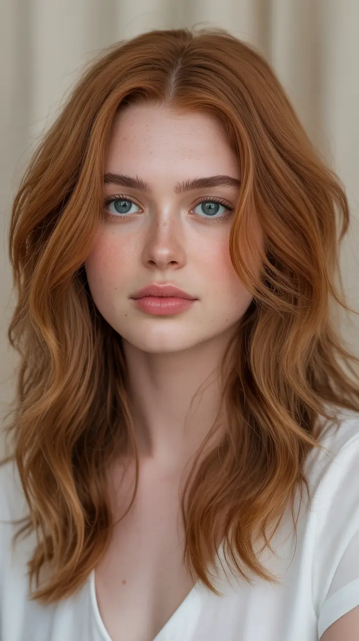 Warm auburn hair color 2026 with sunlit dimension - Soft Cinnamon Auburn On Barely-There Waves