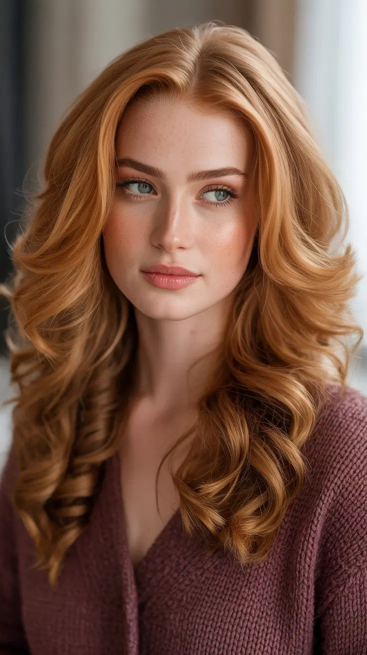 Warm auburn hair color 2026 with sunlit dimension - Sunlit Golden Auburn Curls With Blonde Lift