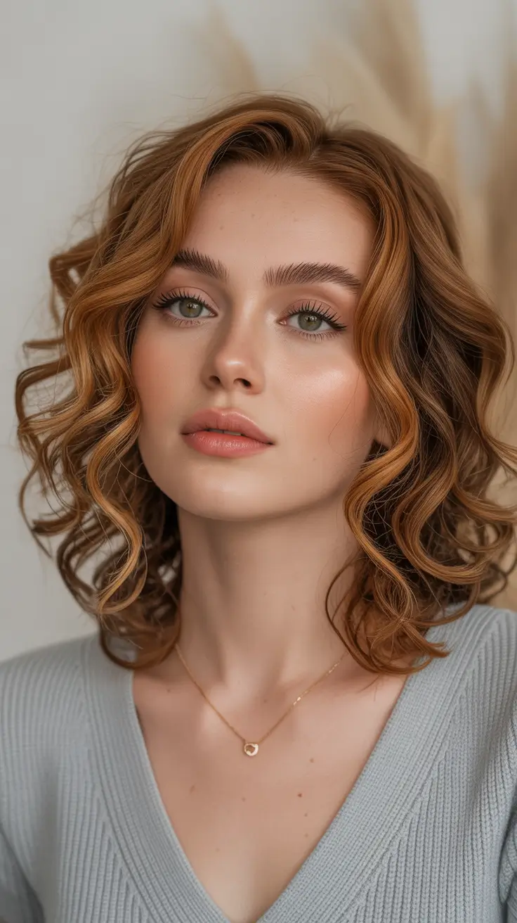 Warm auburn hair color 2026 with sunlit dimension - Soft Auburn Curls With Cinnamon Dimension
