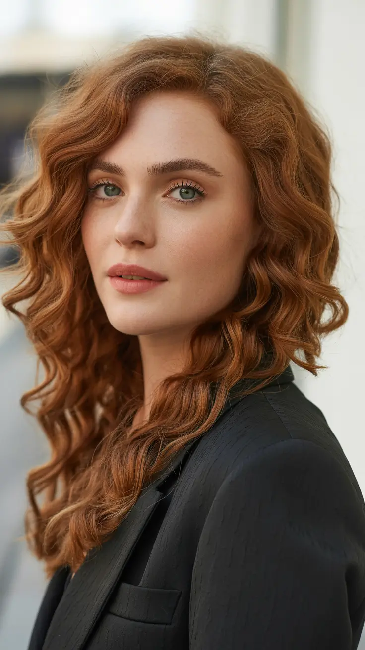Warm auburn hair color 2026 with sunlit dimension - City Chic Medium Auburn Waves With Deeper Dimension