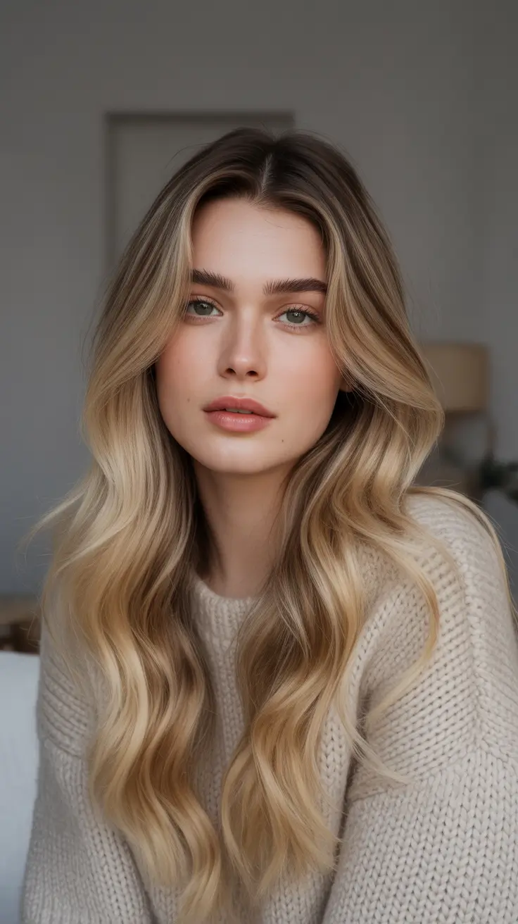 balayage hair color ideas 2026 Soft Vanilla Blonde With Shadow Root