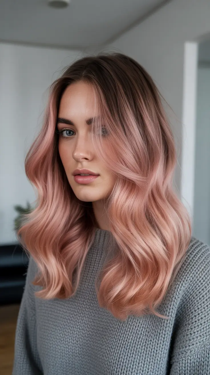 balayage hair color ideas 2026 Dusty Rose Balayage On Brunette Base