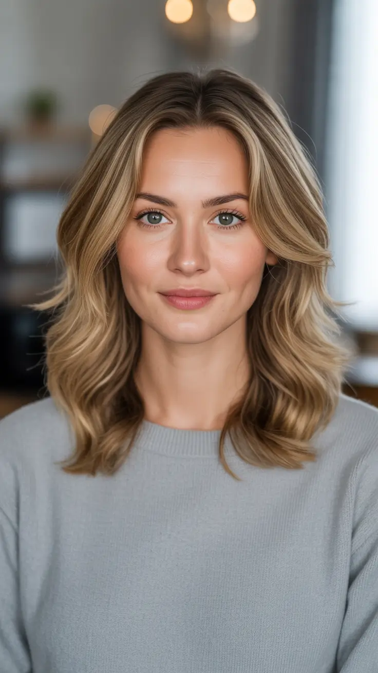 Blonde hair color 2026 Soft Sand Blonde Mid Length Waves