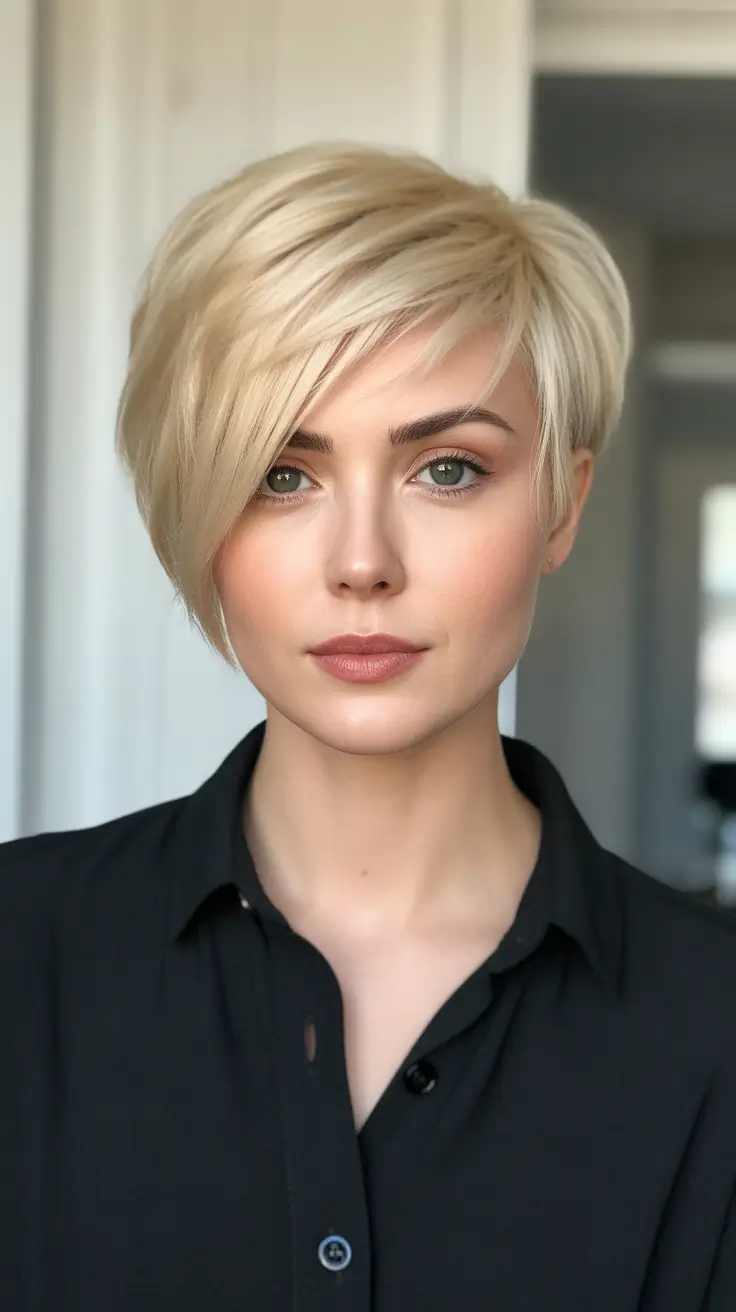 Blonde hair color 2026 Side Swept Creamy Crop For Power Days