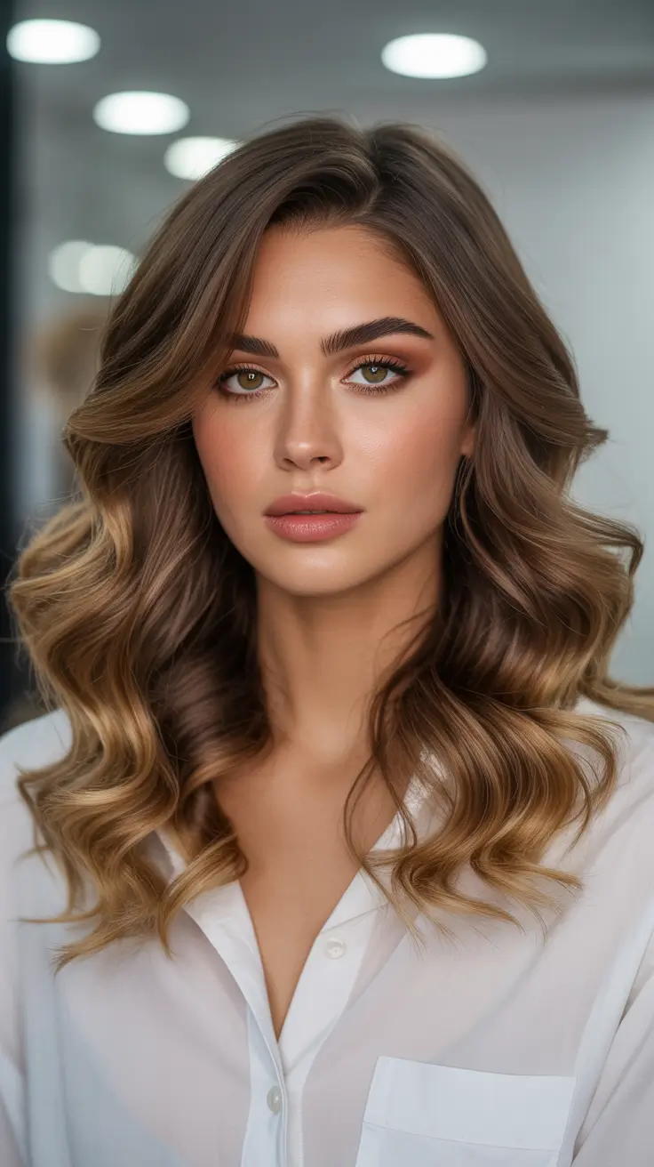 Cool vs warm brown hair colors 2026 undertone guide Golden Balayage Lob With Salon Soft Waves