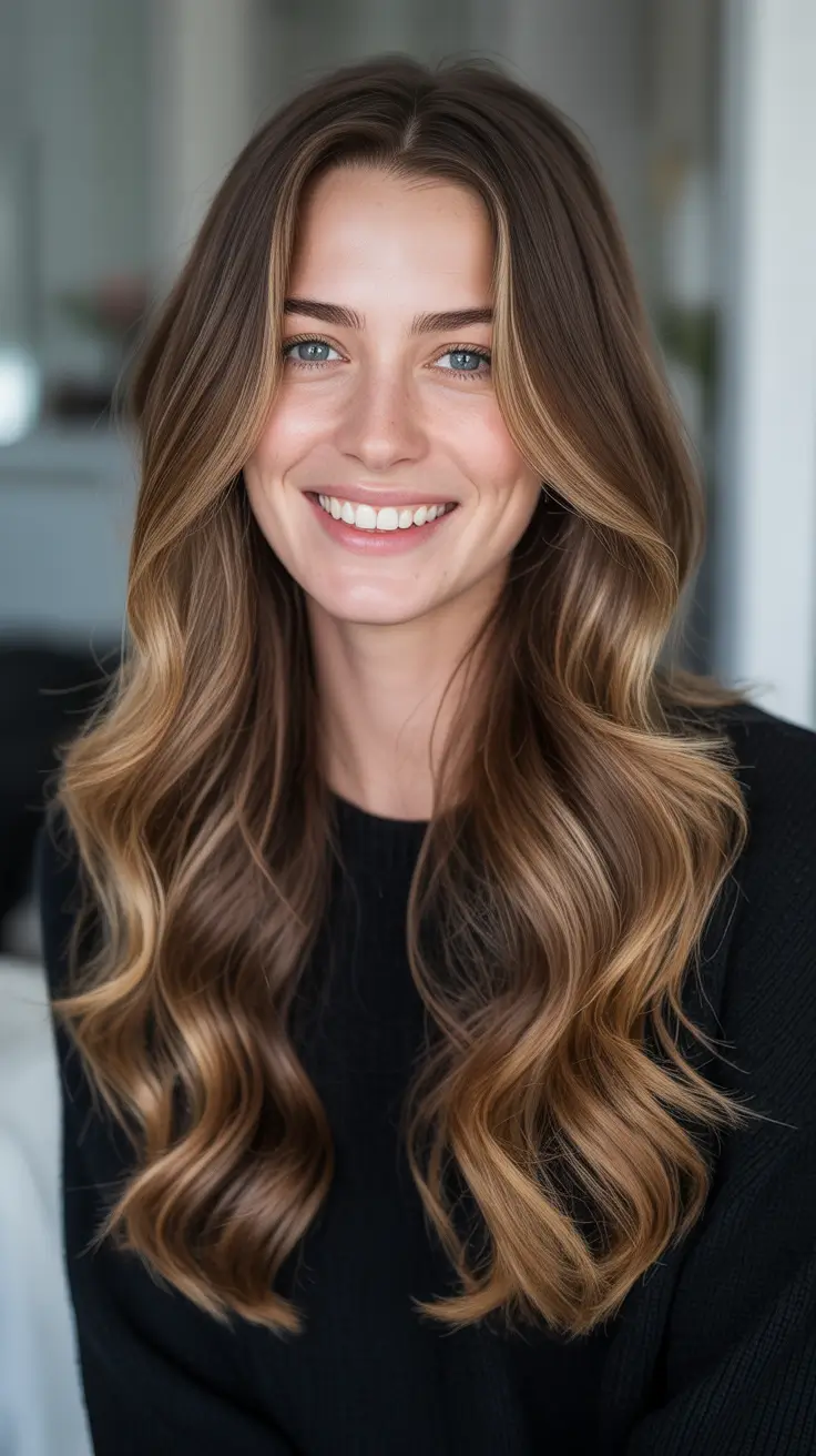 Cool vs warm brown hair colors 2026 undertone guide Soft Honey Ribbon Waves On Long Brunette Lengths