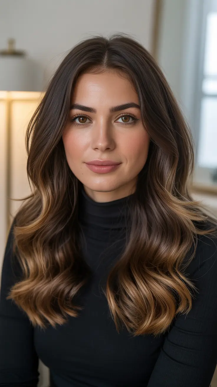 Cool Vs Warm Brown Hair Colors 2026 - Undertone Guide - Rich Espresso Waves With Golden Ends