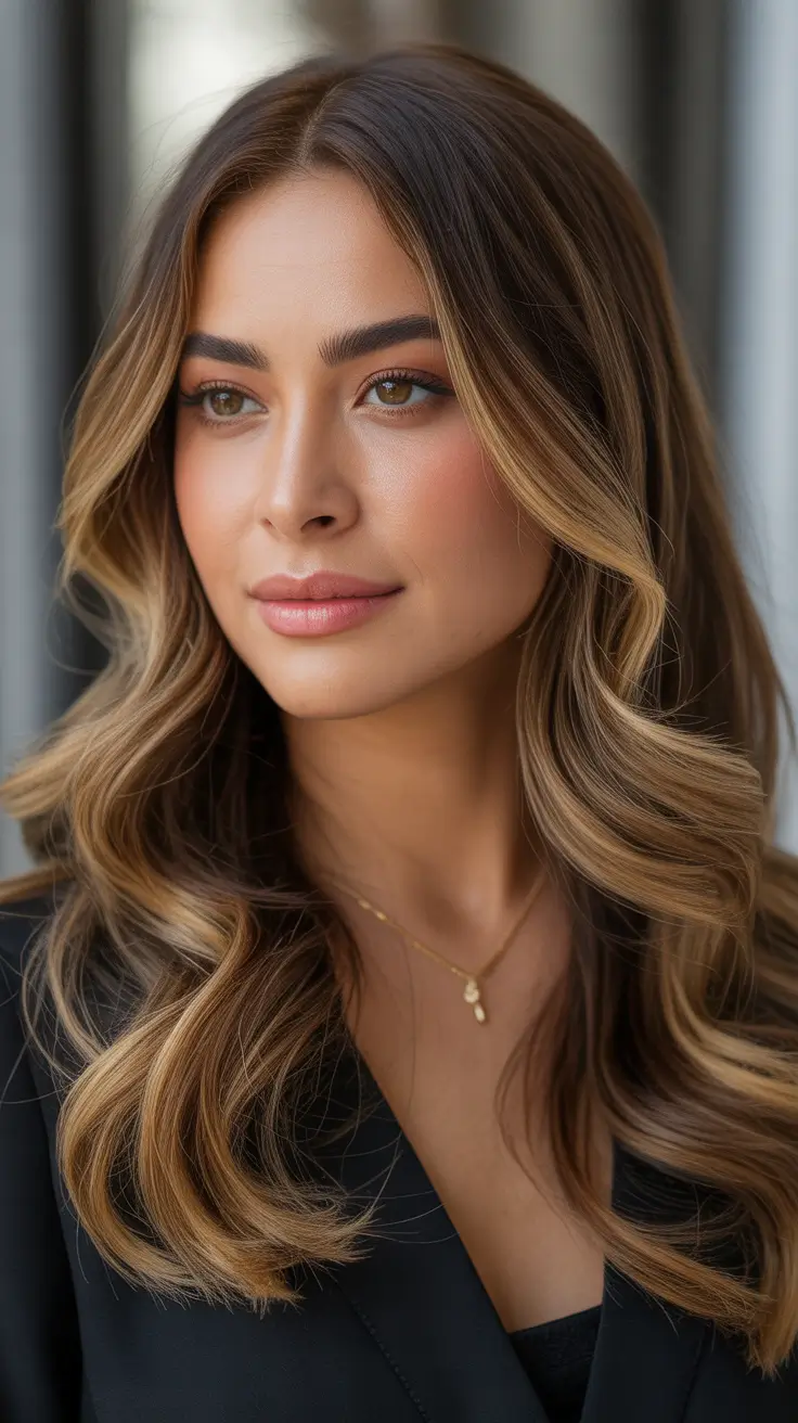 Cool vs warm brown hair colors 2026 undertone guide Honey Tea Balayage Waves For Soft Warm Glow